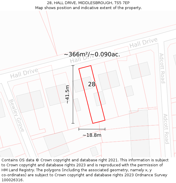 28, HALL DRIVE, MIDDLESBROUGH, TS5 7EP: Plot and title map