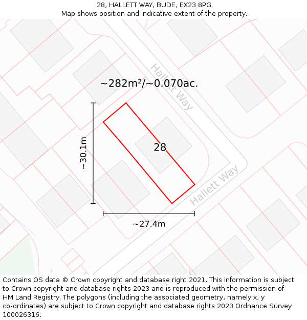 28, HALLETT WAY, BUDE, EX23 8PG: Plot and title map