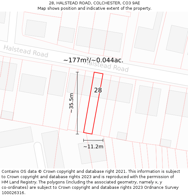 28, HALSTEAD ROAD, COLCHESTER, CO3 9AE: Plot and title map