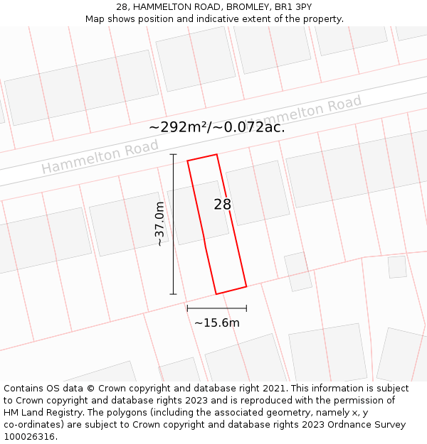 28, HAMMELTON ROAD, BROMLEY, BR1 3PY: Plot and title map
