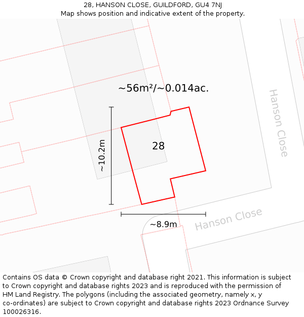 28, HANSON CLOSE, GUILDFORD, GU4 7NJ: Plot and title map