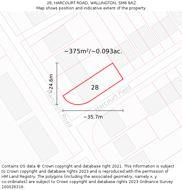 28, HARCOURT ROAD, WALLINGTON, SM6 8AZ: Plot and title map