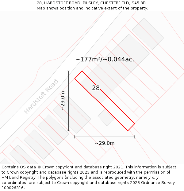 28, HARDSTOFT ROAD, PILSLEY, CHESTERFIELD, S45 8BL: Plot and title map