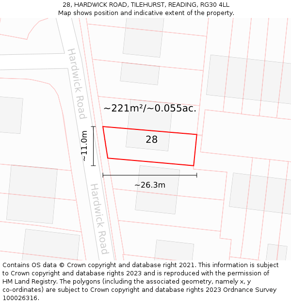28, HARDWICK ROAD, TILEHURST, READING, RG30 4LL: Plot and title map