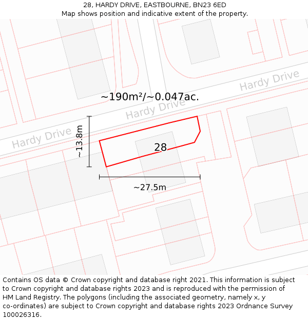 28, HARDY DRIVE, EASTBOURNE, BN23 6ED: Plot and title map