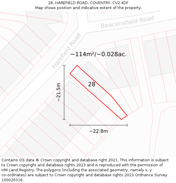 28, HAREFIELD ROAD, COVENTRY, CV2 4DF: Plot and title map