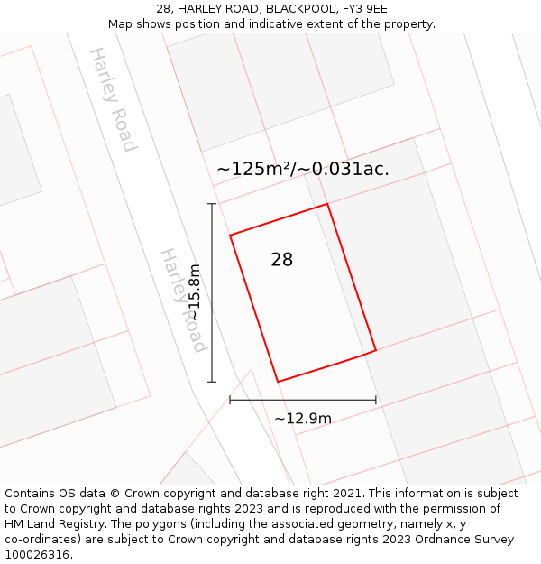 28, HARLEY ROAD, BLACKPOOL, FY3 9EE: Plot and title map
