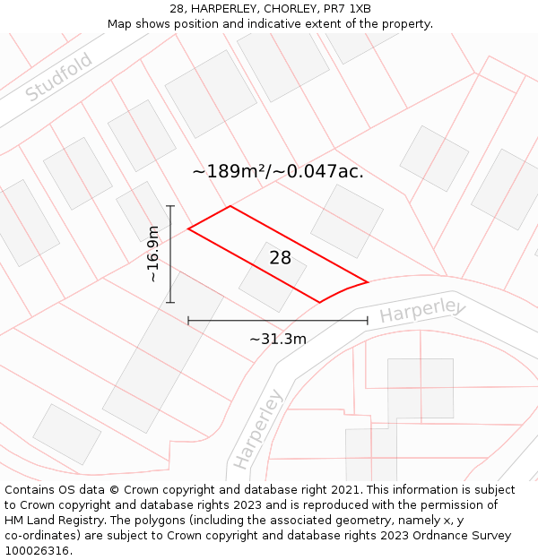 28, HARPERLEY, CHORLEY, PR7 1XB: Plot and title map