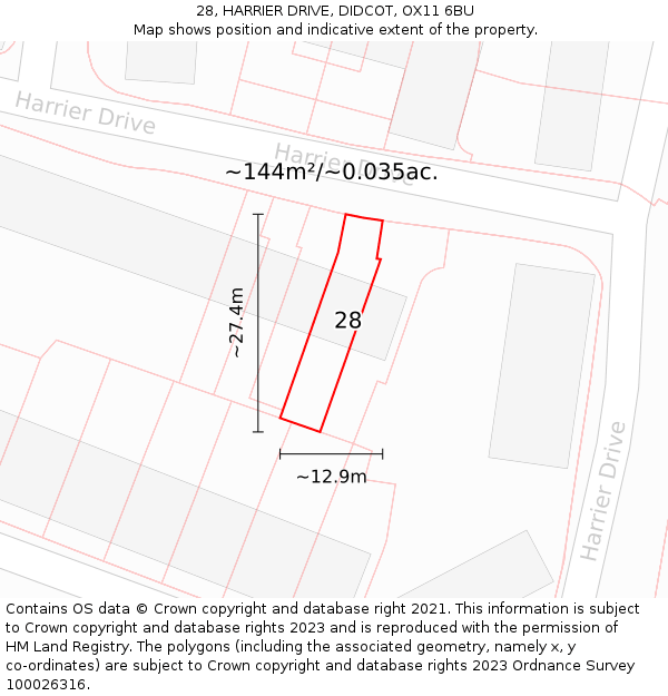 28, HARRIER DRIVE, DIDCOT, OX11 6BU: Plot and title map