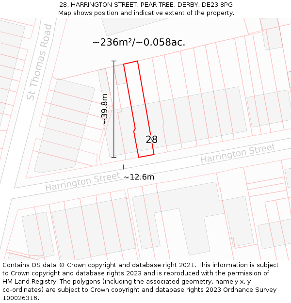 28, HARRINGTON STREET, PEAR TREE, DERBY, DE23 8PG: Plot and title map