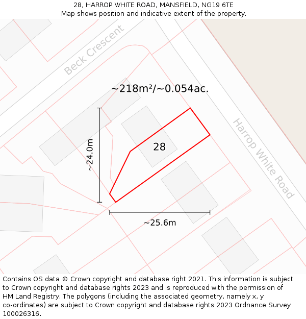 28, HARROP WHITE ROAD, MANSFIELD, NG19 6TE: Plot and title map