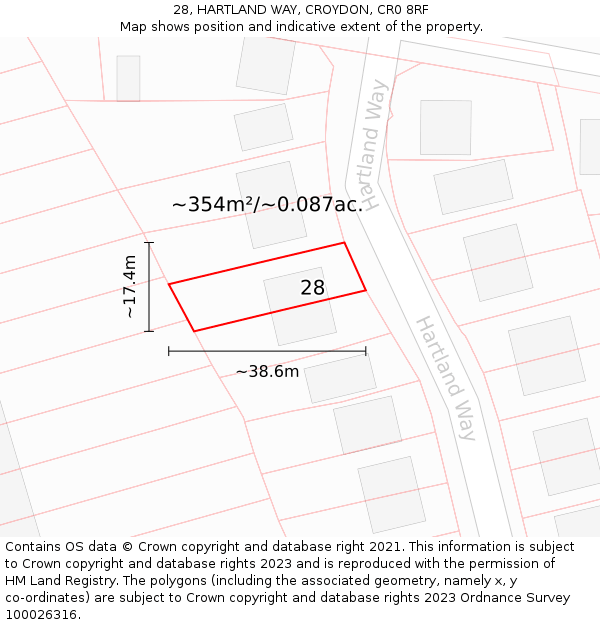 28, HARTLAND WAY, CROYDON, CR0 8RF: Plot and title map