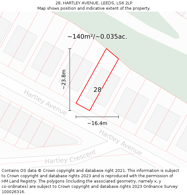 28, HARTLEY AVENUE, LEEDS, LS6 2LP: Plot and title map