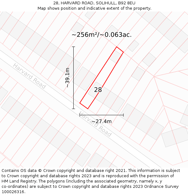 28, HARVARD ROAD, SOLIHULL, B92 8EU: Plot and title map