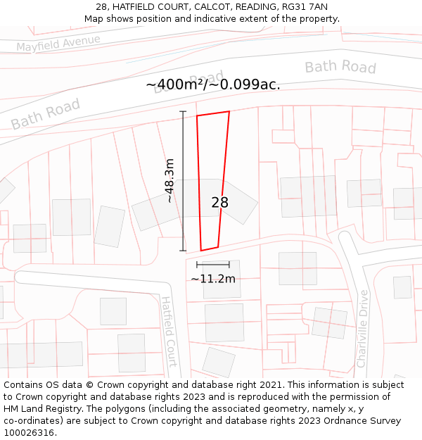 28, HATFIELD COURT, CALCOT, READING, RG31 7AN: Plot and title map