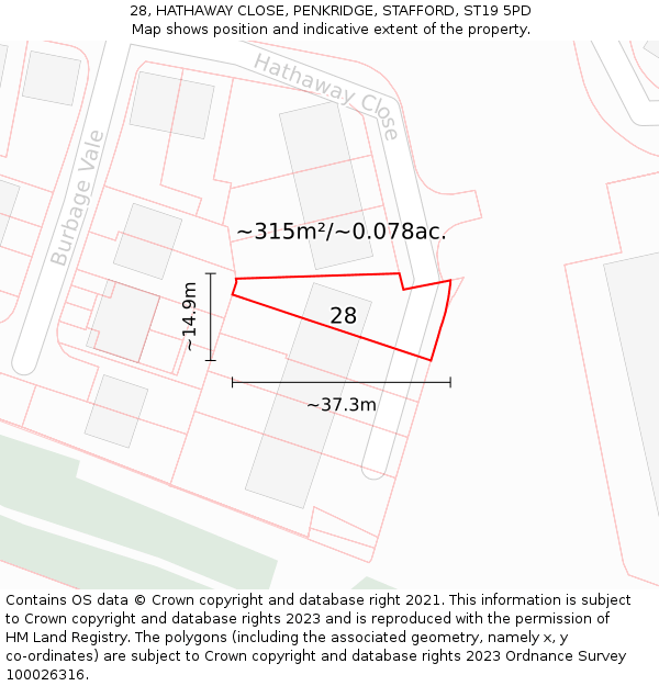 28, HATHAWAY CLOSE, PENKRIDGE, STAFFORD, ST19 5PD: Plot and title map