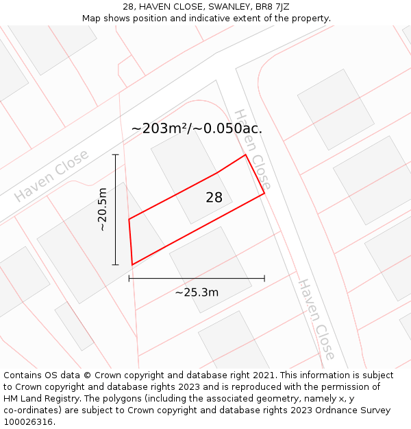 28, HAVEN CLOSE, SWANLEY, BR8 7JZ: Plot and title map
