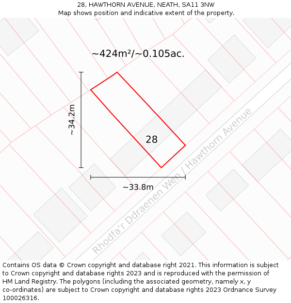 28, HAWTHORN AVENUE, NEATH, SA11 3NW: Plot and title map