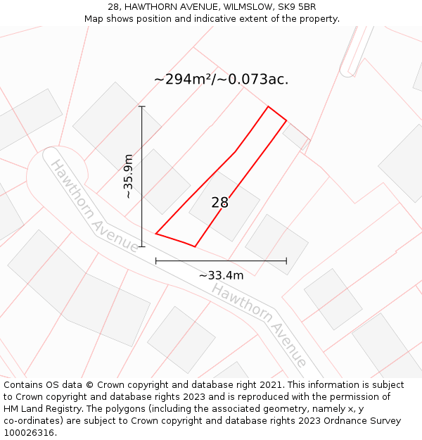 28, HAWTHORN AVENUE, WILMSLOW, SK9 5BR: Plot and title map