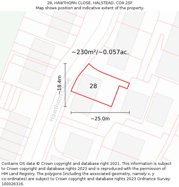 28, HAWTHORN CLOSE, HALSTEAD, CO9 2SF: Plot and title map