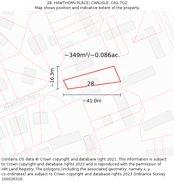 28, HAWTHORN PLACE, CARLISLE, CA2 7GZ: Plot and title map