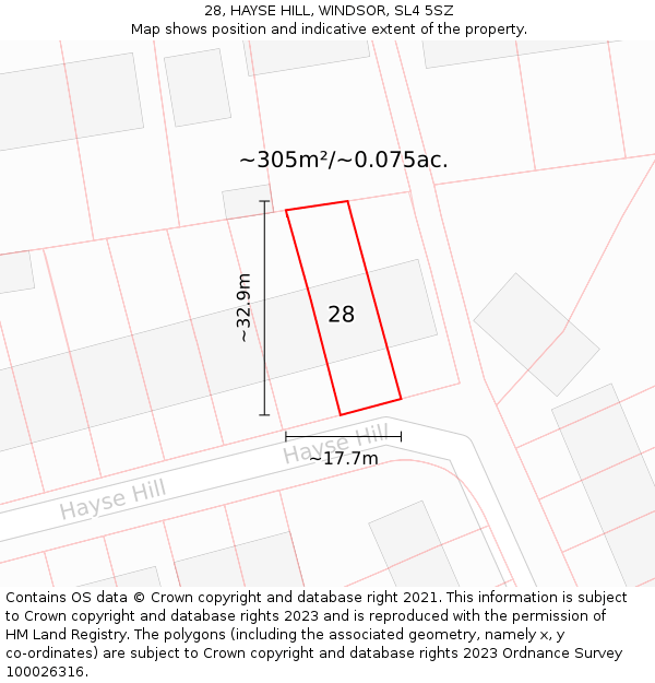 28, HAYSE HILL, WINDSOR, SL4 5SZ: Plot and title map