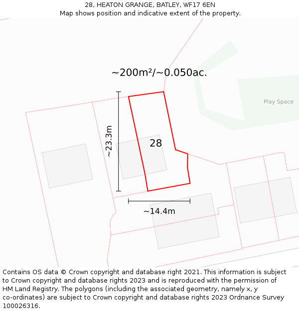 28, HEATON GRANGE, BATLEY, WF17 6EN: Plot and title map
