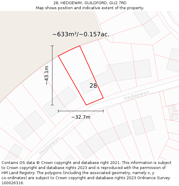 28, HEDGEWAY, GUILDFORD, GU2 7RD: Plot and title map