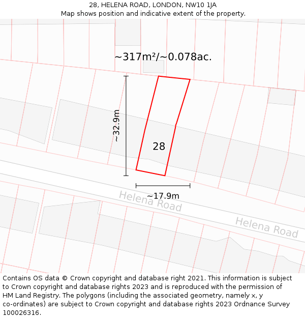 28, HELENA ROAD, LONDON, NW10 1JA: Plot and title map