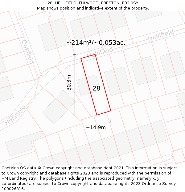 28, HELLIFIELD, FULWOOD, PRESTON, PR2 9SY: Plot and title map