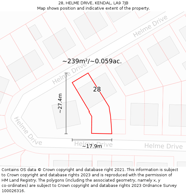 28, HELME DRIVE, KENDAL, LA9 7JB: Plot and title map