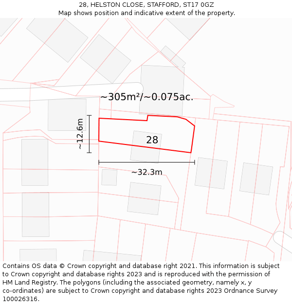 28, HELSTON CLOSE, STAFFORD, ST17 0GZ: Plot and title map