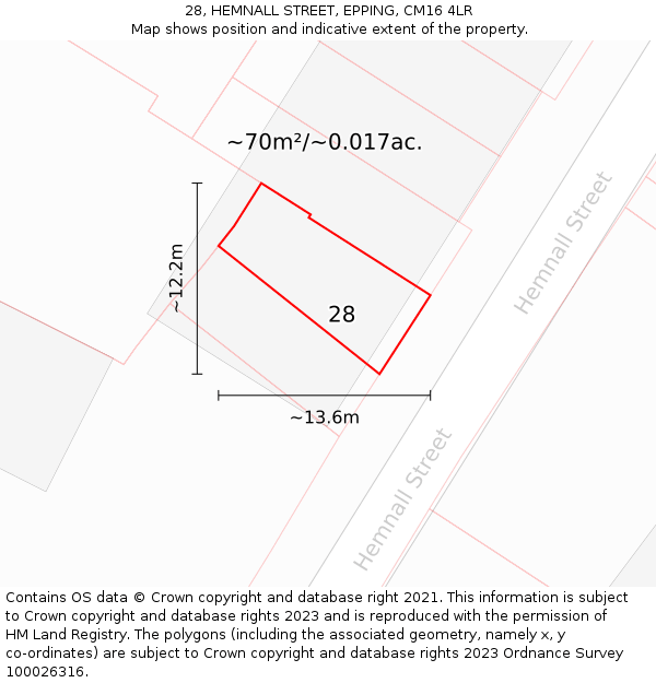 28, HEMNALL STREET, EPPING, CM16 4LR: Plot and title map