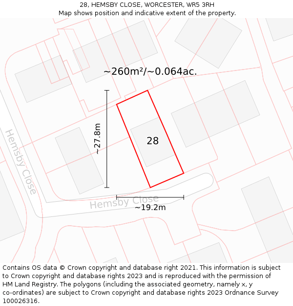 28, HEMSBY CLOSE, WORCESTER, WR5 3RH: Plot and title map