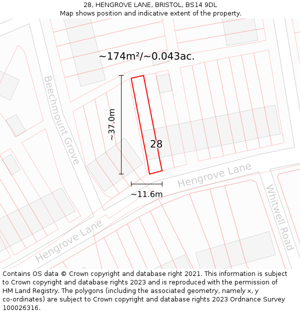 28, HENGROVE LANE, BRISTOL, BS14 9DL: Plot and title map