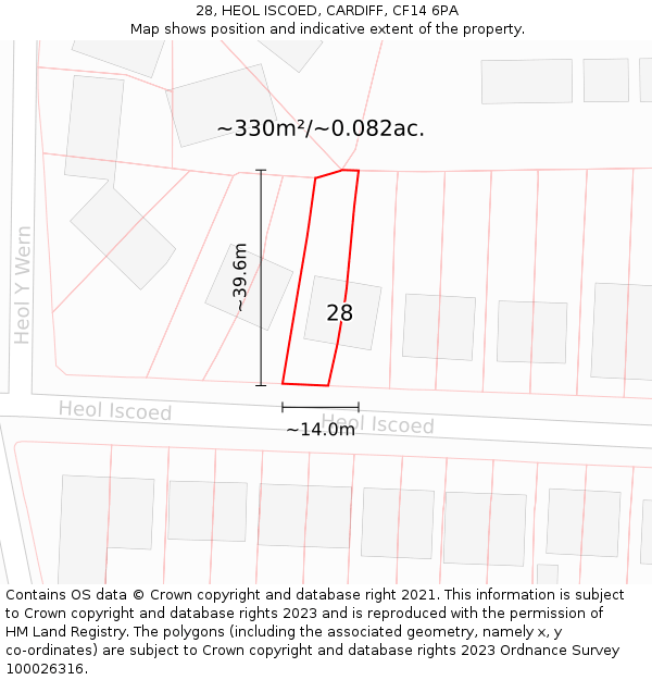 28, HEOL ISCOED, CARDIFF, CF14 6PA: Plot and title map