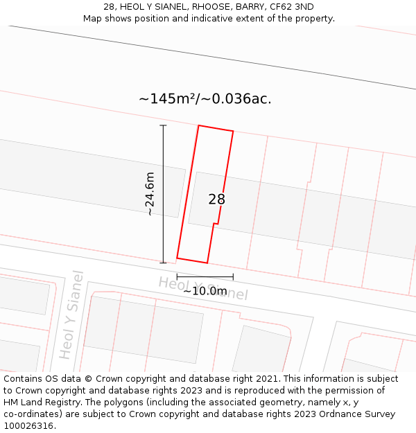 28, HEOL Y SIANEL, RHOOSE, BARRY, CF62 3ND: Plot and title map