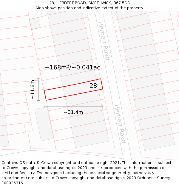 28, HERBERT ROAD, SMETHWICK, B67 5DD: Plot and title map