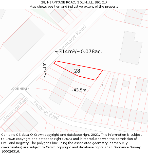 28, HERMITAGE ROAD, SOLIHULL, B91 2LP: Plot and title map