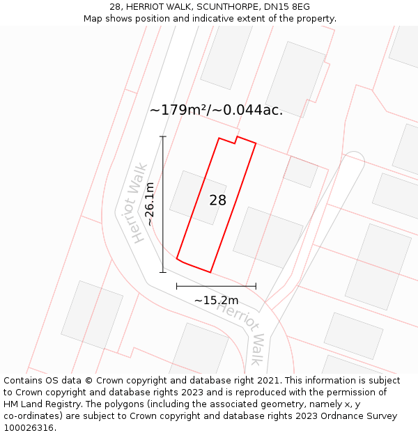 28, HERRIOT WALK, SCUNTHORPE, DN15 8EG: Plot and title map