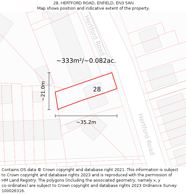 28, HERTFORD ROAD, ENFIELD, EN3 5AN: Plot and title map