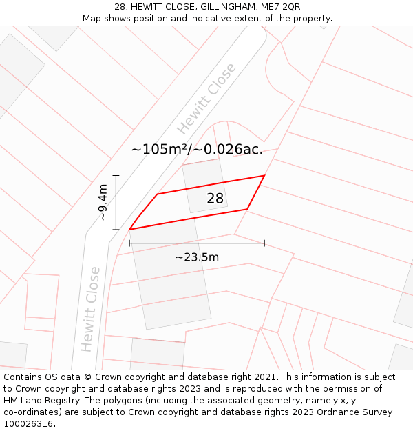 28, HEWITT CLOSE, GILLINGHAM, ME7 2QR: Plot and title map