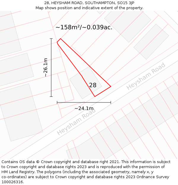 28, HEYSHAM ROAD, SOUTHAMPTON, SO15 3JP: Plot and title map