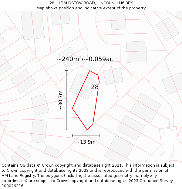 28, HIBALDSTOW ROAD, LINCOLN, LN6 3PX: Plot and title map