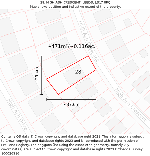 28, HIGH ASH CRESCENT, LEEDS, LS17 8RQ: Plot and title map