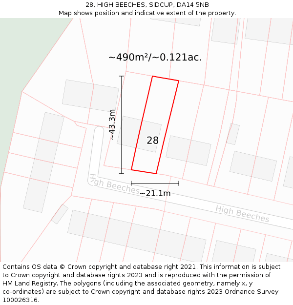 28, HIGH BEECHES, SIDCUP, DA14 5NB: Plot and title map