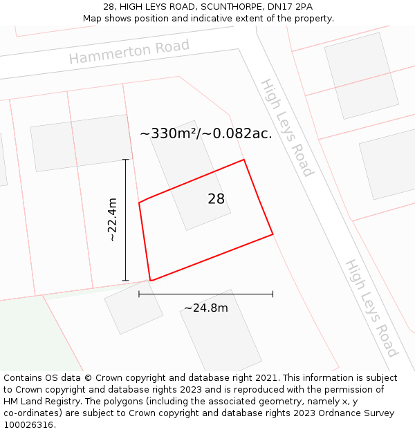 28, HIGH LEYS ROAD, SCUNTHORPE, DN17 2PA: Plot and title map
