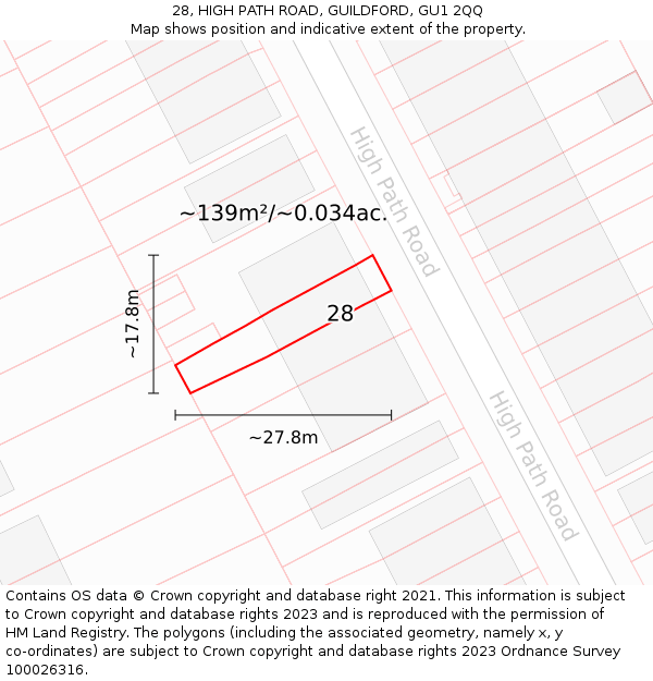 28, HIGH PATH ROAD, GUILDFORD, GU1 2QQ: Plot and title map