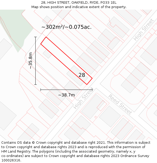 28, HIGH STREET, OAKFIELD, RYDE, PO33 1EL: Plot and title map