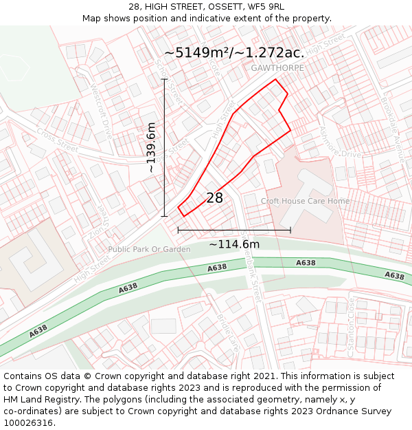 28, HIGH STREET, OSSETT, WF5 9RL: Plot and title map
